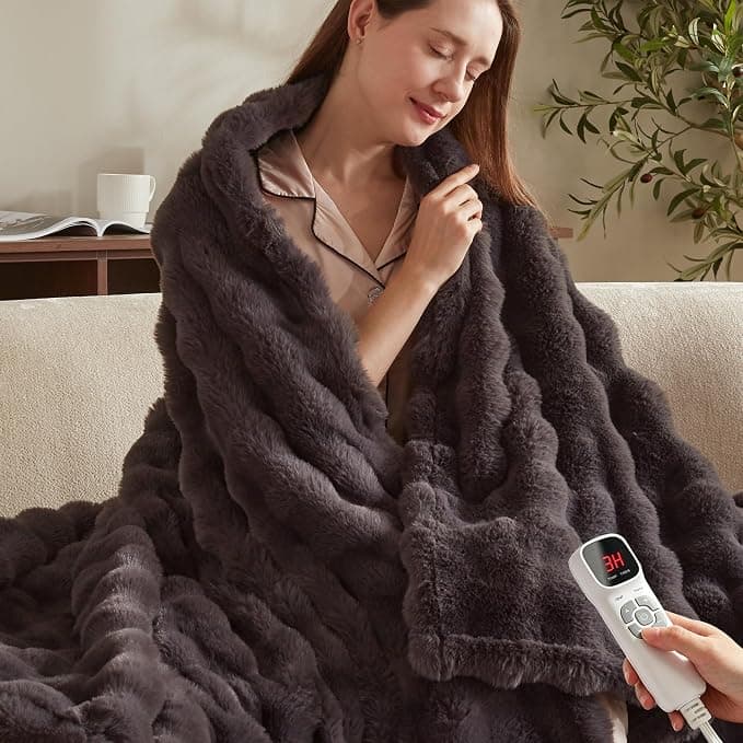 BEARKISS Electric Heated Blanket 50x60, Bubble Flannel
